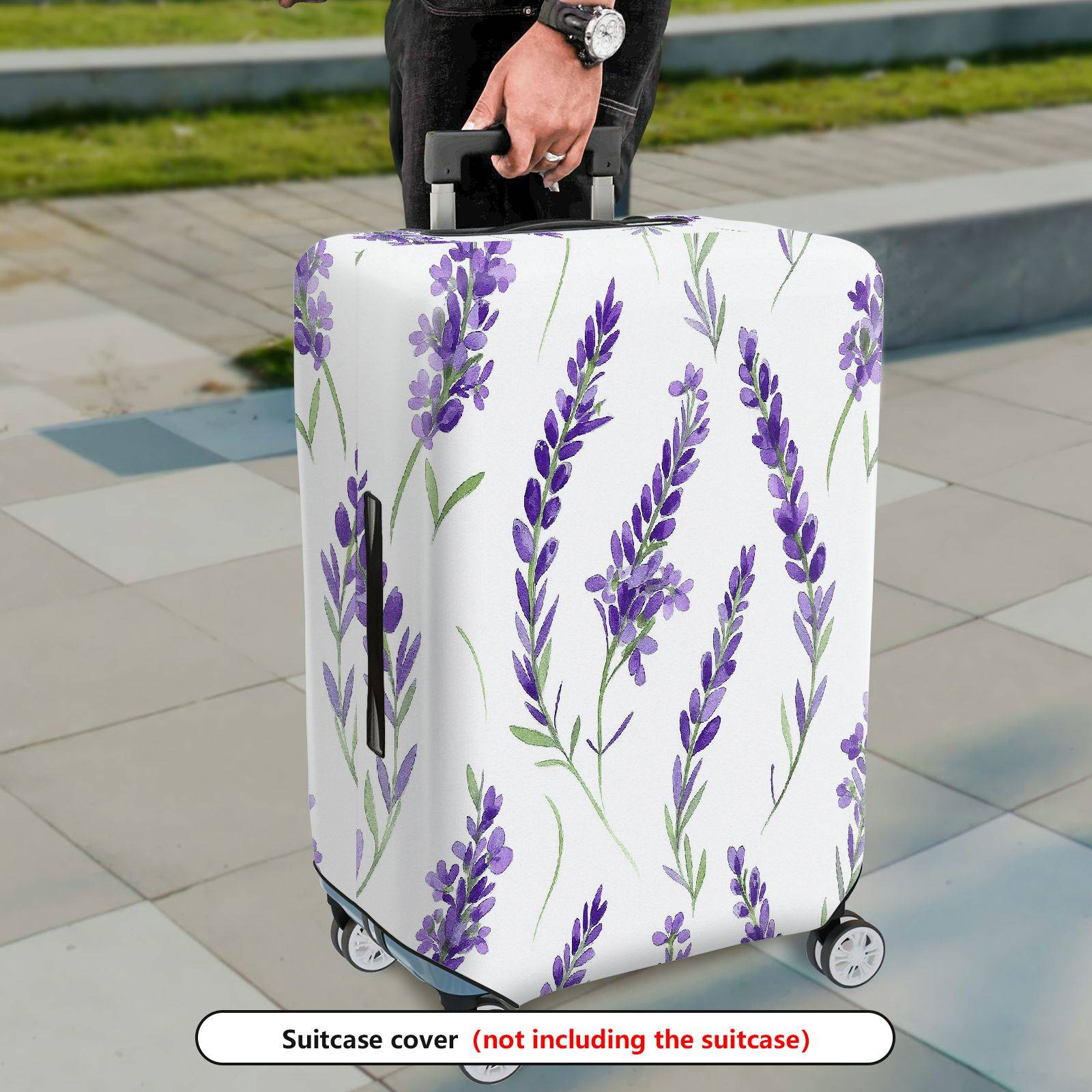 1-Piece White Lavender Floral Elegant Botanical Artistic  Suitcase Luggage Cover, Stretch Protective Sleeve