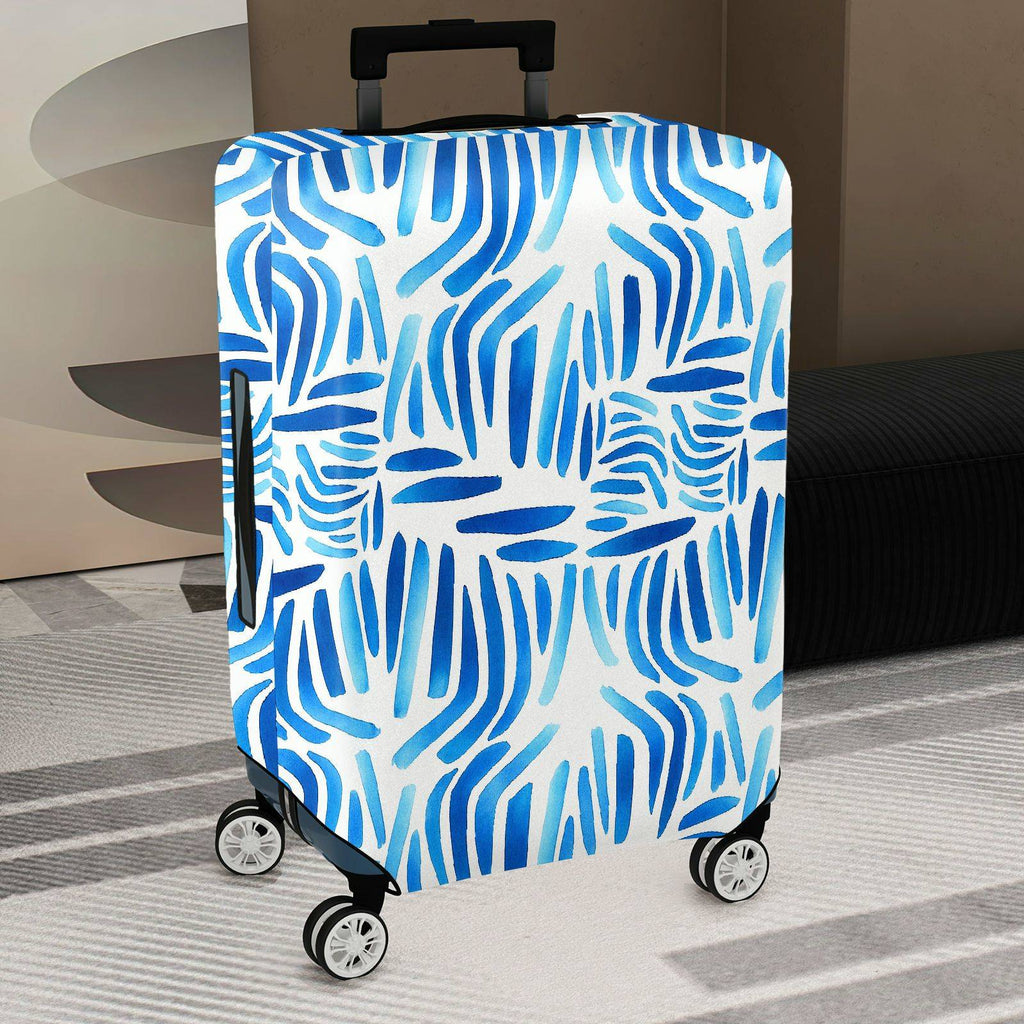 1-Piece Abstract Blue Watercolor Brushstroke Pattern  Suitcase Luggage Cover, Stretch Protective Sleeve