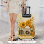 1-Piece Sunflower Camera Autumn Floral Vintage Yellow  Suitcase Luggage Cover, Stretch Protective Sleeve