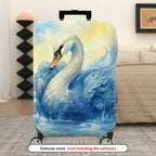 1-Piece Elegant Swan Watercolor Artistic Blue Pastoral  Suitcase Luggage Cover, Stretch Protective Sleeve