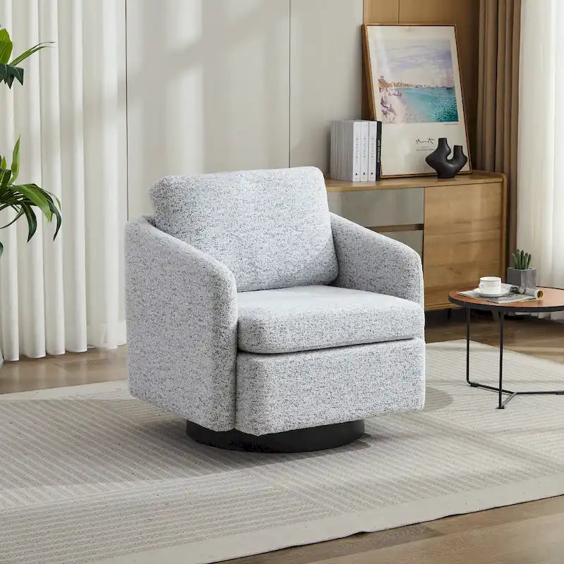 White+Black 31.5 Chenille Swivel Accent Chair with Solid Wood Frame-14