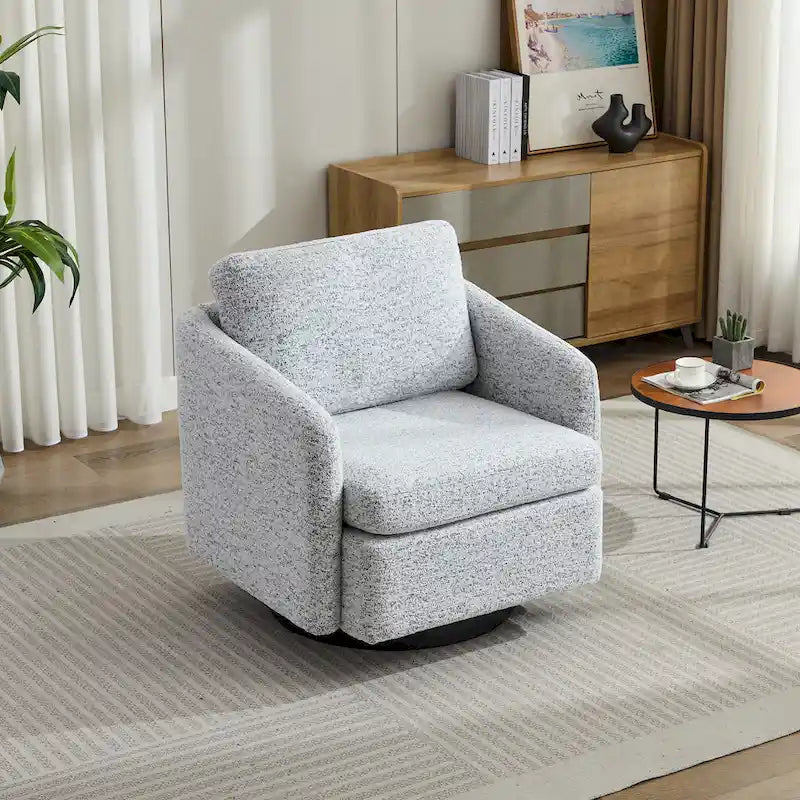 White+Black 31.5 Chenille Swivel Accent Chair with Solid Wood Frame-5