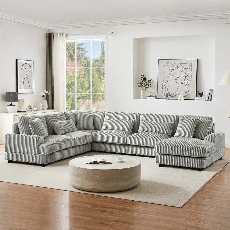 Oversized U-shaped Sectional Sofa with Chaise Lounge, 129 Modern Upholstered Sofa Couch, Corduroy Couch Set for Living Room-3