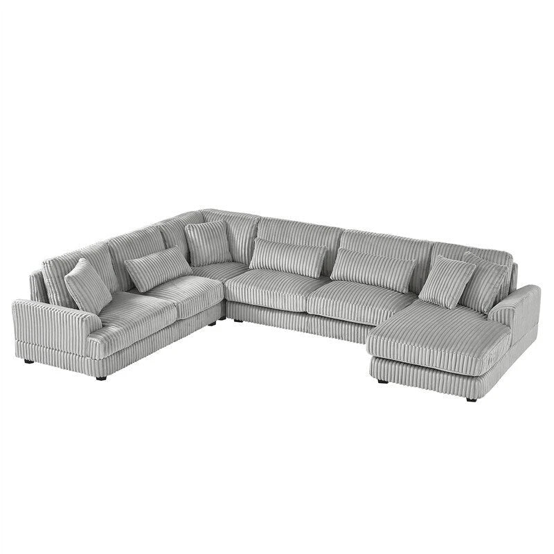 Oversized U-shaped Sectional Sofa with Chaise Lounge, 129 Modern Upholstered Sofa Couch, Corduroy Couch Set for Living Room-15