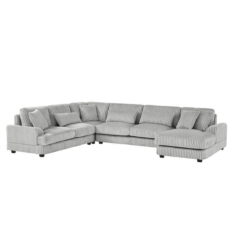 Oversized U-shaped Sectional Sofa with Chaise Lounge, 129 Modern Upholstered Sofa Couch, Corduroy Couch Set for Living Room-16