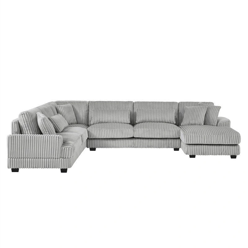 Oversized U-shaped Sectional Sofa with Chaise Lounge, 129 Modern Upholstered Sofa Couch, Corduroy Couch Set for Living Room-17