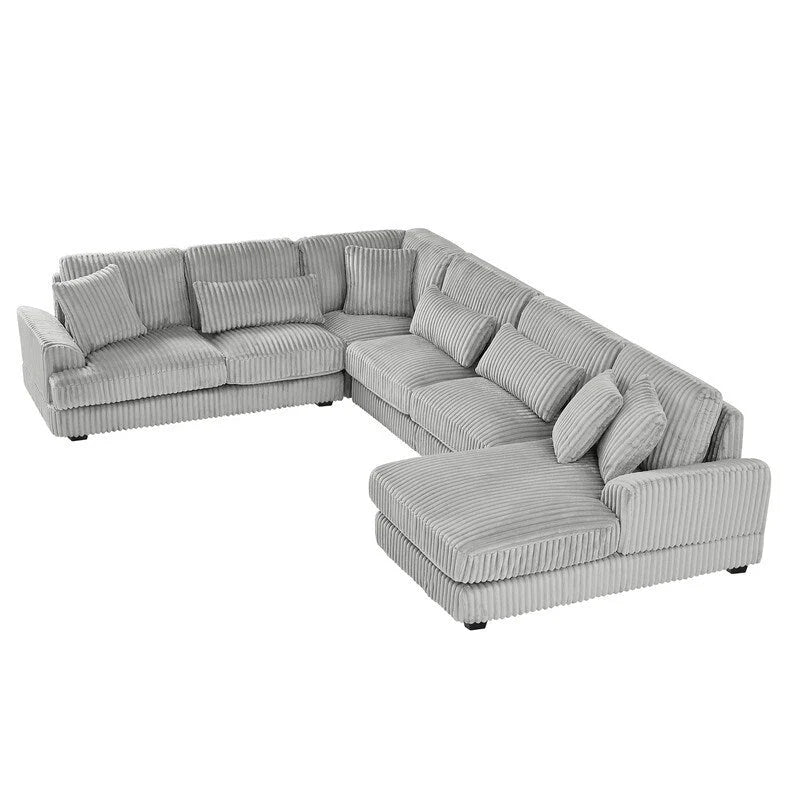 Oversized U-shaped Sectional Sofa with Chaise Lounge, 129 Modern Upholstered Sofa Couch, Corduroy Couch Set for Living Room-18