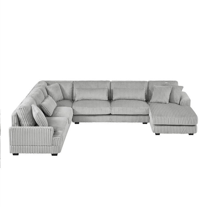 Oversized U-shaped Sectional Sofa with Chaise Lounge, 129 Modern Upholstered Sofa Couch, Corduroy Couch Set for Living Room-19