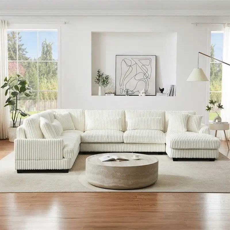 Oversized U-shaped Sectional Sofa with Chaise Lounge, 129 Modern Upholstered Sofa Couch, Corduroy Couch Set for Living Room-25