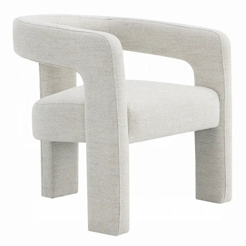 Side Dining Chair Set of 2, Textured Off White Boucle, Curved Back