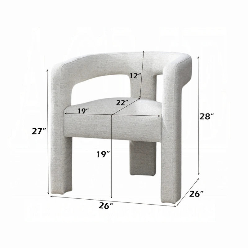 Side Dining Chair Set of 2, Textured Off White Boucle, Curved Back-6