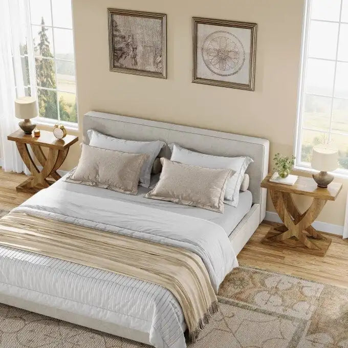 Farmhouse End Table, Narrow Side Table with Fishtail Support Design for Living Room, Study, Brown-3