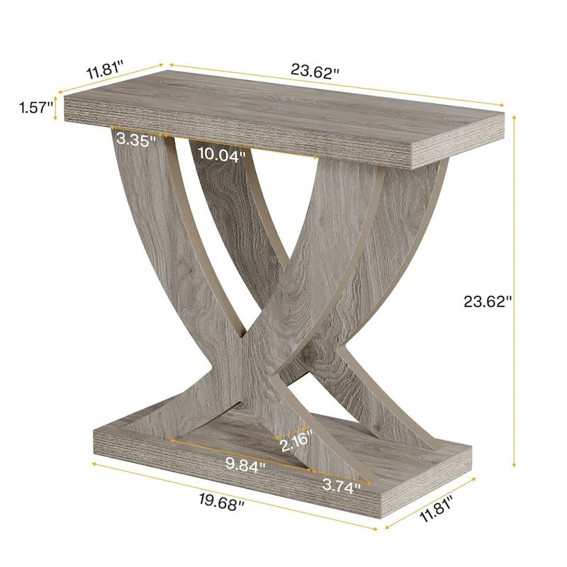 Farmhouse End Table, Narrow Side Table with Fishtail Support Design for Living Room, Study, Brown-10