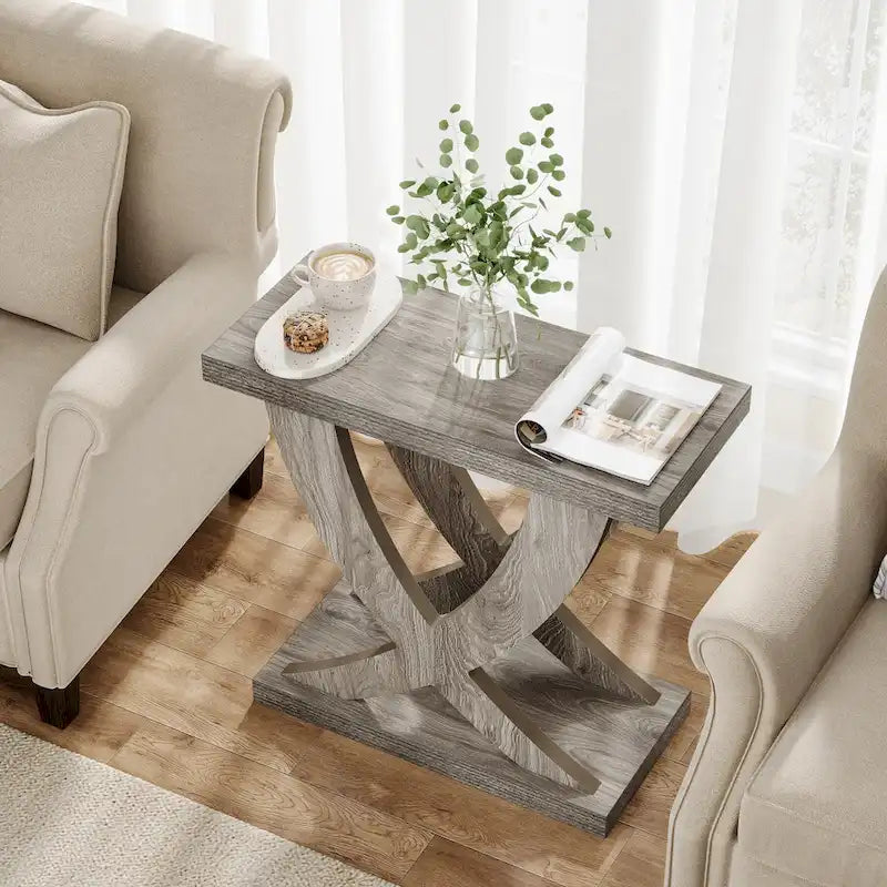 Farmhouse End Table, Narrow Side Table with Fishtail Support Design for Living Room, Study, Brown-13