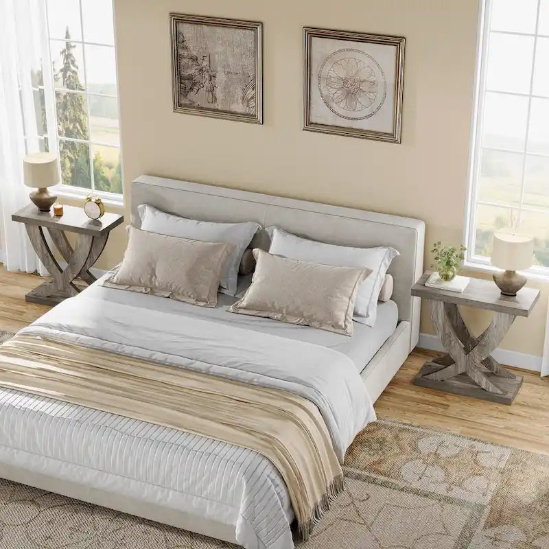 Farmhouse End Table, Narrow Side Table with Fishtail Support Design for Living Room, Study, Brown-18