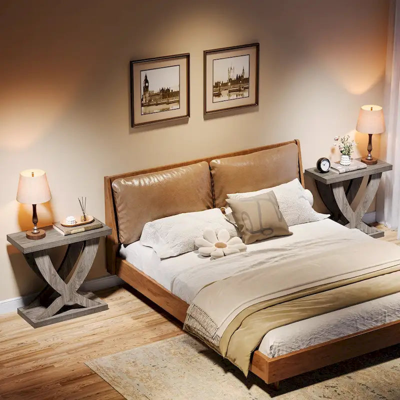 Farmhouse End Table, Narrow Side Table with Fishtail Support Design for Living Room, Study, Brown-19