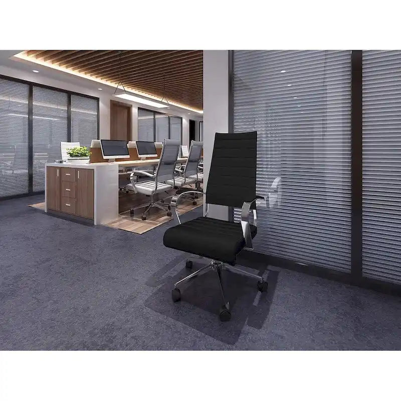 Modern Brown High Back Office Chair Ribbed PU Leather Swivel Conference Room Computer Desk Visitor Vintage Retro Boss-7