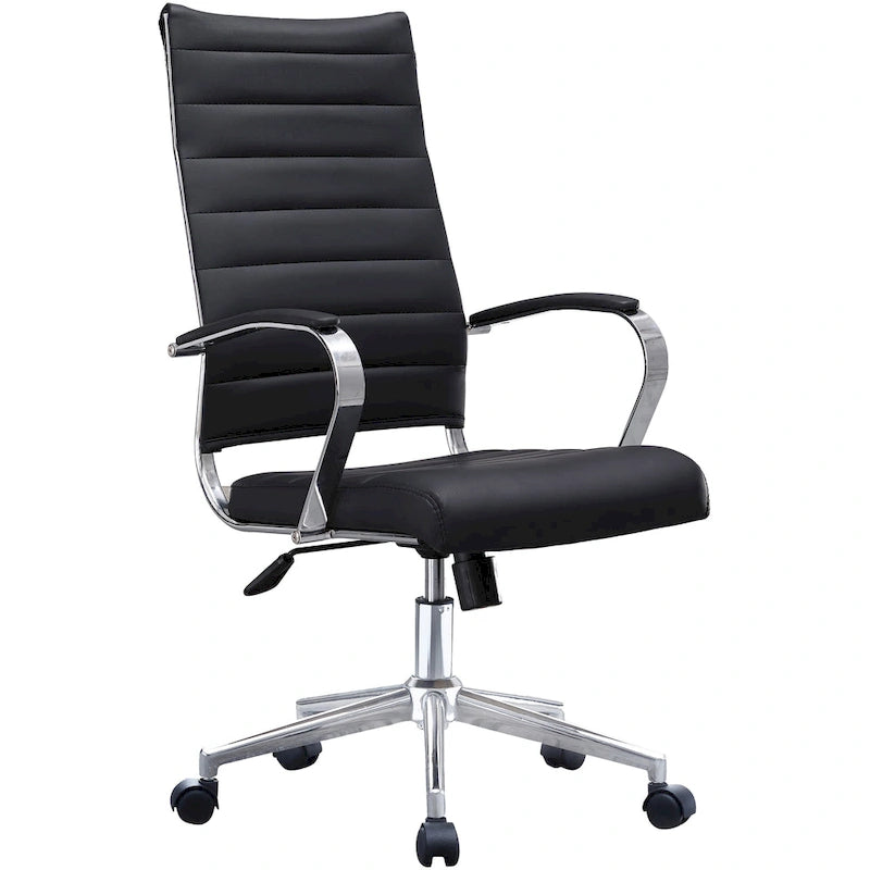Modern Brown High Back Office Chair Ribbed PU Leather Swivel Conference Room Computer Desk Visitor Vintage Retro Boss-14