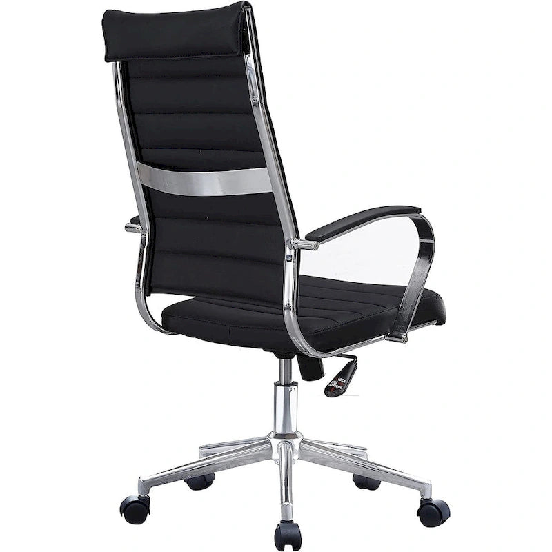 Modern Brown High Back Office Chair Ribbed PU Leather Swivel Conference Room Computer Desk Visitor Vintage Retro Boss-16