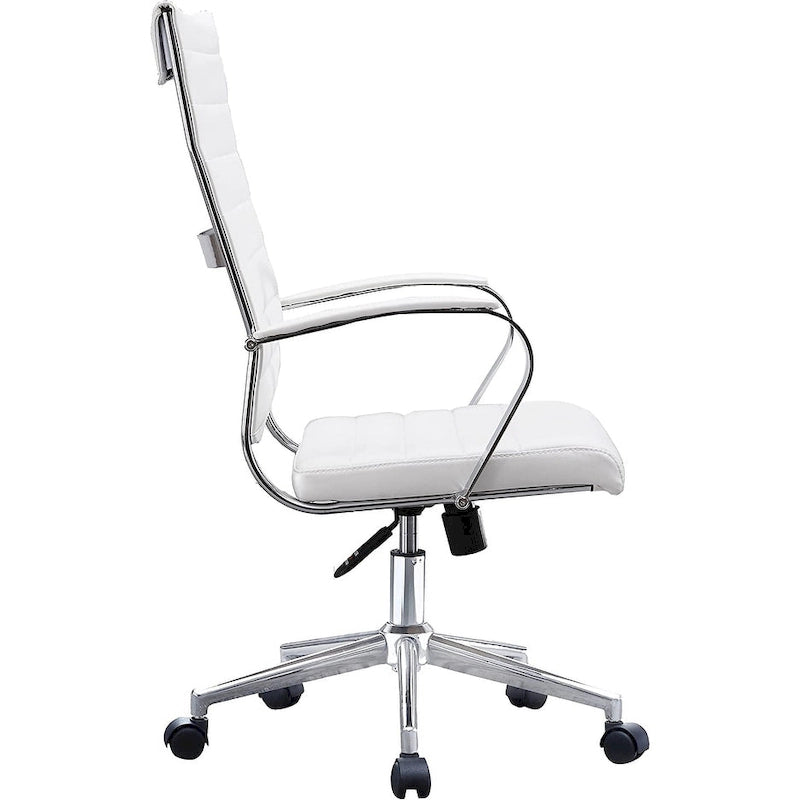 Modern Brown High Back Office Chair Ribbed PU Leather Swivel Conference Room Computer Desk Visitor Vintage Retro Boss-18