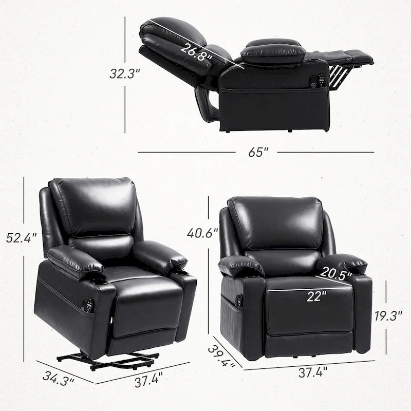 HOMCOM Power Lift Recliner Chair Sofa with Vibration Massage and Heat, Overstuffed Reclining Chair with Remote Control-6