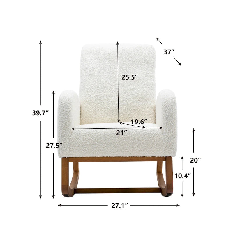 Teddy Fabric Upholstered High Back Mid-Century Modern Nursery Rocking Chair with Side Pocket-6