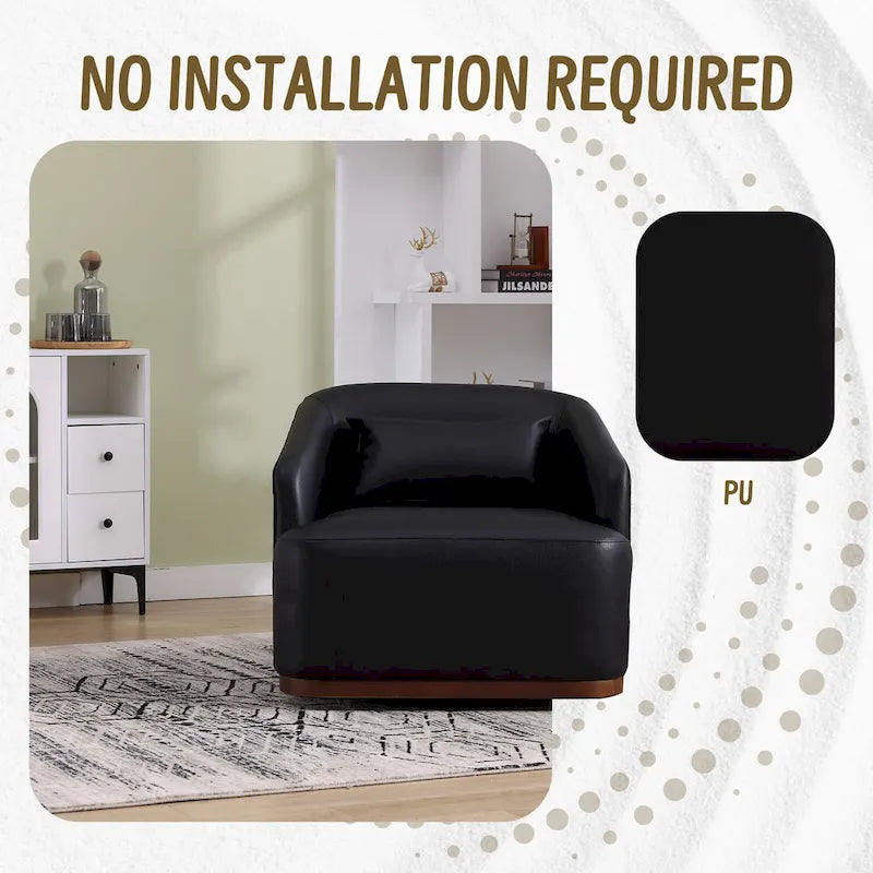 Black PU Modern 31.5 Upholstered 360 Swivel Barrel Chair with Metal Base for Living Room-3