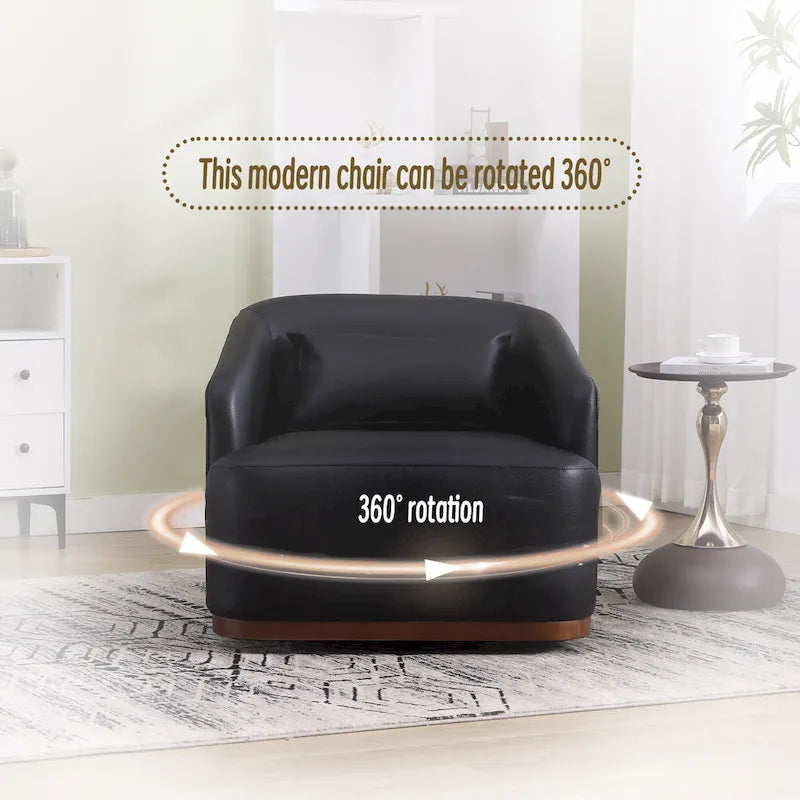 Black PU Modern 31.5 Upholstered 360 Swivel Barrel Chair with Metal Base for Living Room-5
