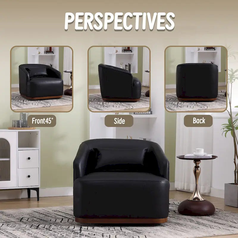 Black PU Modern 31.5 Upholstered 360 Swivel Barrel Chair with Metal Base for Living Room-6