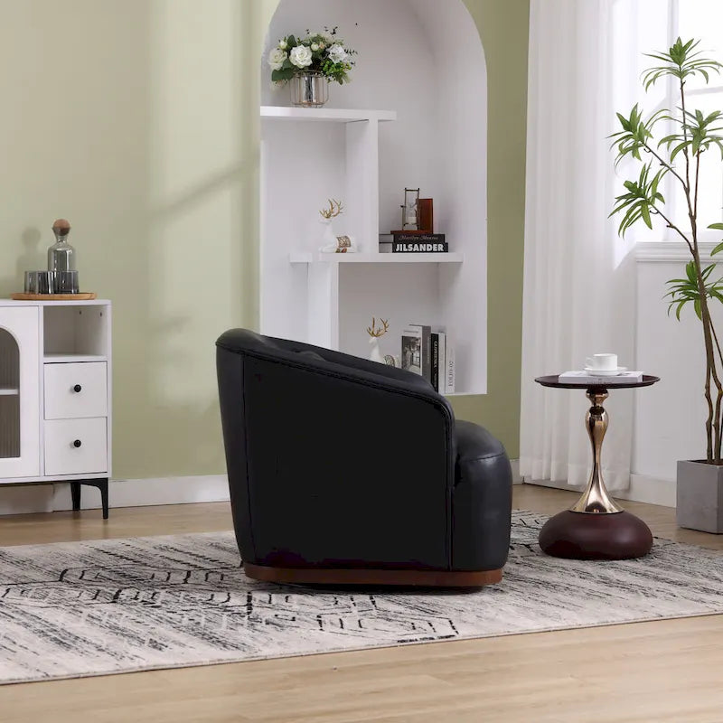 Black PU Modern 31.5 Upholstered 360 Swivel Barrel Chair with Metal Base for Living Room-7