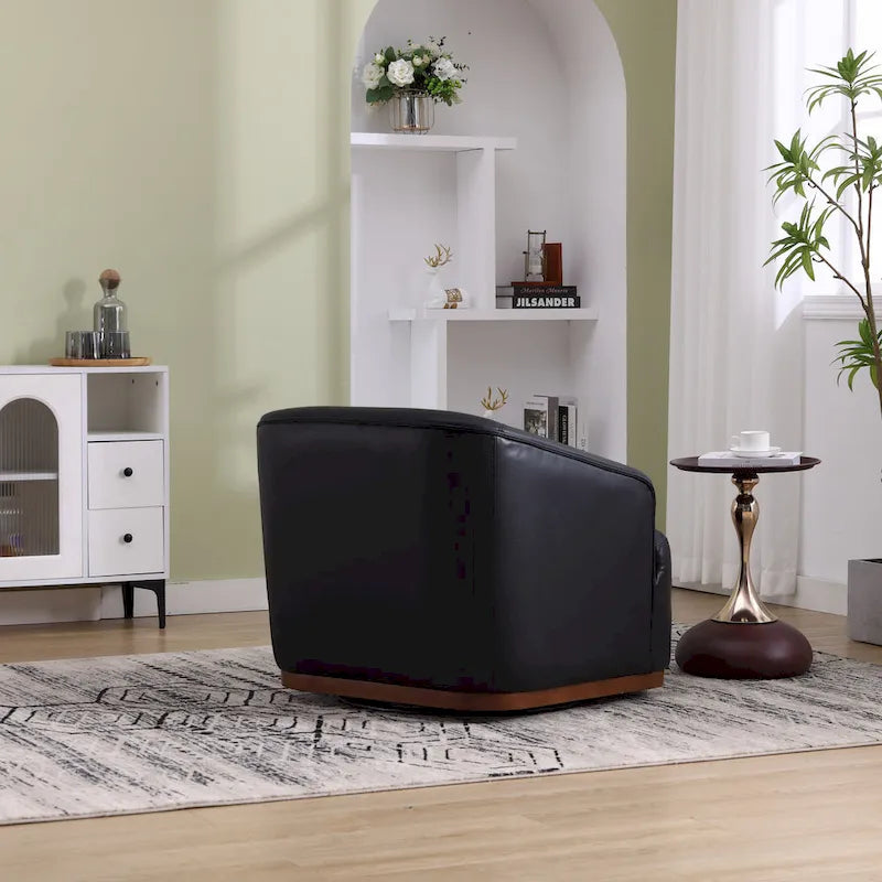 Black PU Modern 31.5 Upholstered 360 Swivel Barrel Chair with Metal Base for Living Room-8