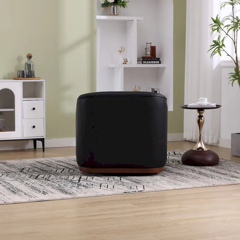 Black PU Modern 31.5 Upholstered 360 Swivel Barrel Chair with Metal Base for Living Room-9