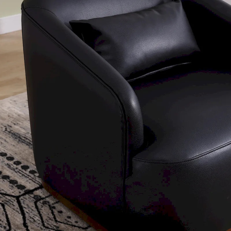 Black PU Modern 31.5 Upholstered 360 Swivel Barrel Chair with Metal Base for Living Room-12