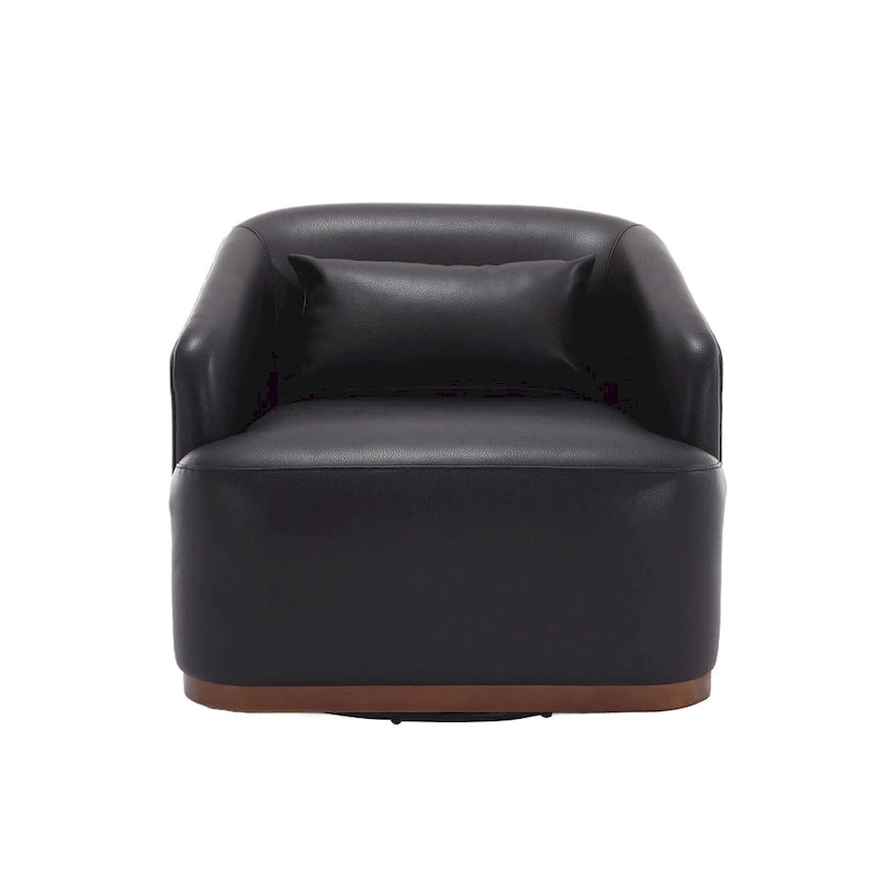 Black PU Modern 31.5 Upholstered 360 Swivel Barrel Chair with Metal Base for Living Room-14