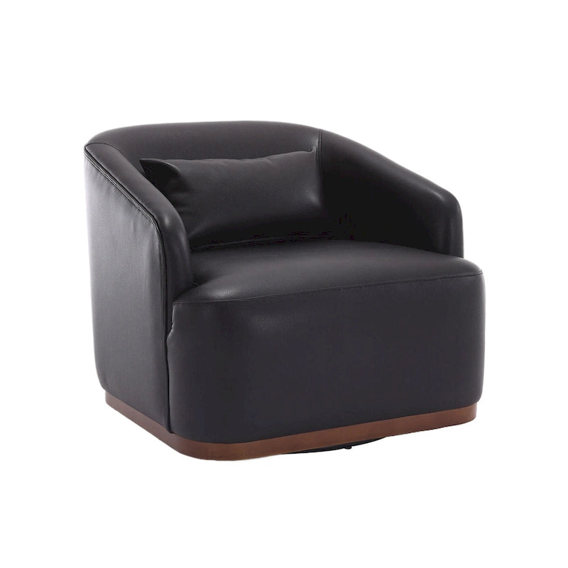 Black PU Modern 31.5 Upholstered 360 Swivel Barrel Chair with Metal Base for Living Room-15