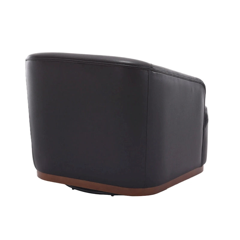 Black PU Modern 31.5 Upholstered 360 Swivel Barrel Chair with Metal Base for Living Room-17