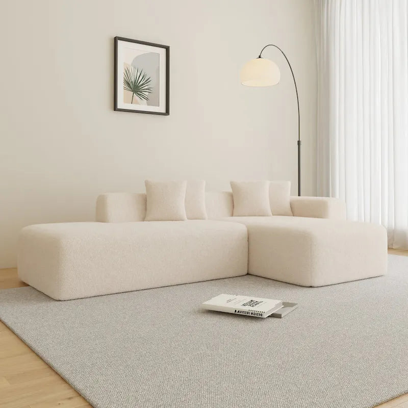 105.51 Modern L-Shape 5 Seater Modular Sectional Sofa Couch with Chaise Lounge, in Soft Lambswool Sherpa Fabric