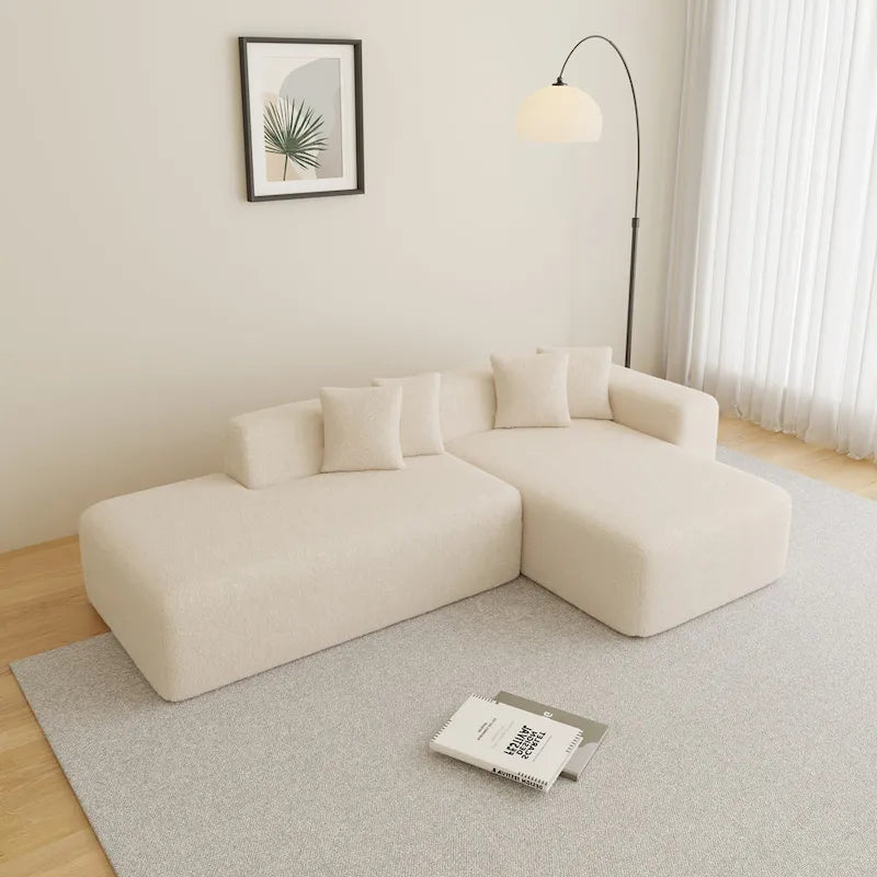 105.51 Modern L-Shape 5 Seater Modular Sectional Sofa Couch with Chaise Lounge, in Soft Lambswool Sherpa Fabric-2