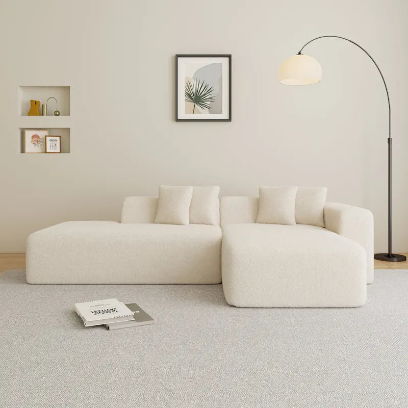 105.51 Modern L-Shape 5 Seater Modular Sectional Sofa Couch with Chaise Lounge, in Soft Lambswool Sherpa Fabric-3