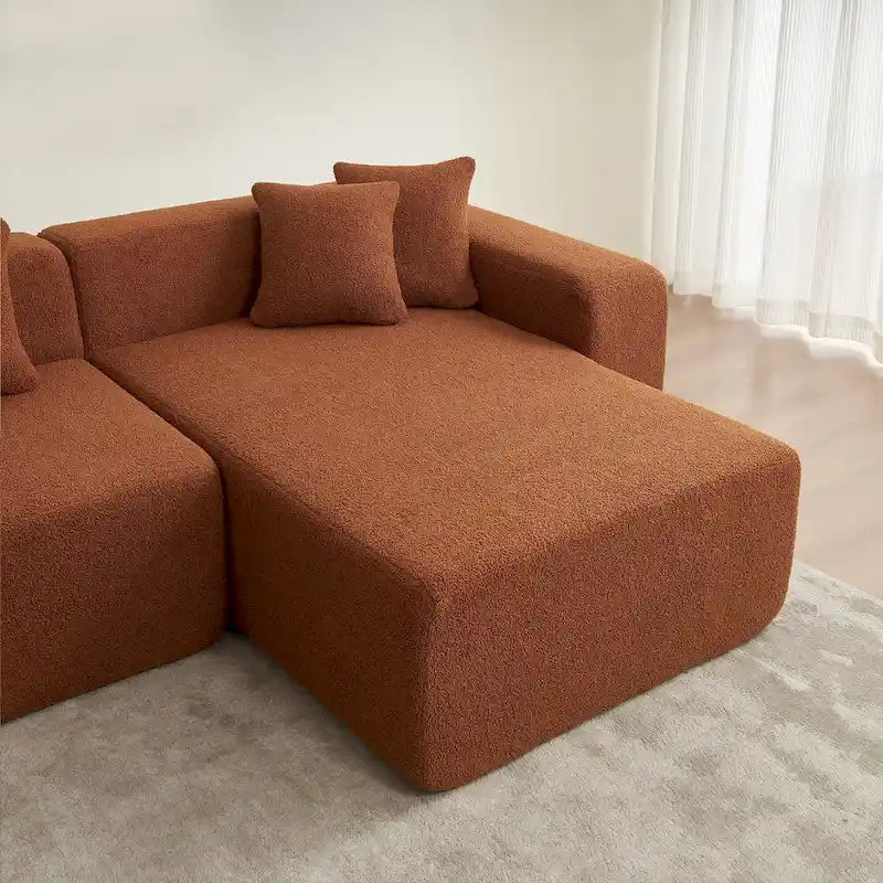 105.51 Modern L-Shape 5 Seater Modular Sectional Sofa Couch with Chaise Lounge, in Soft Lambswool Sherpa Fabric-19