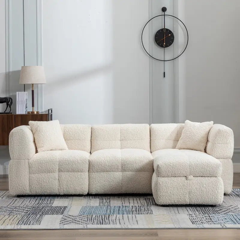 87.7 Fabric 4 Seater Sectional Sofa with Movable Ottoman, 2 USB Ports, and 2 Lumbar Pillows, Ideal for Living Room-5