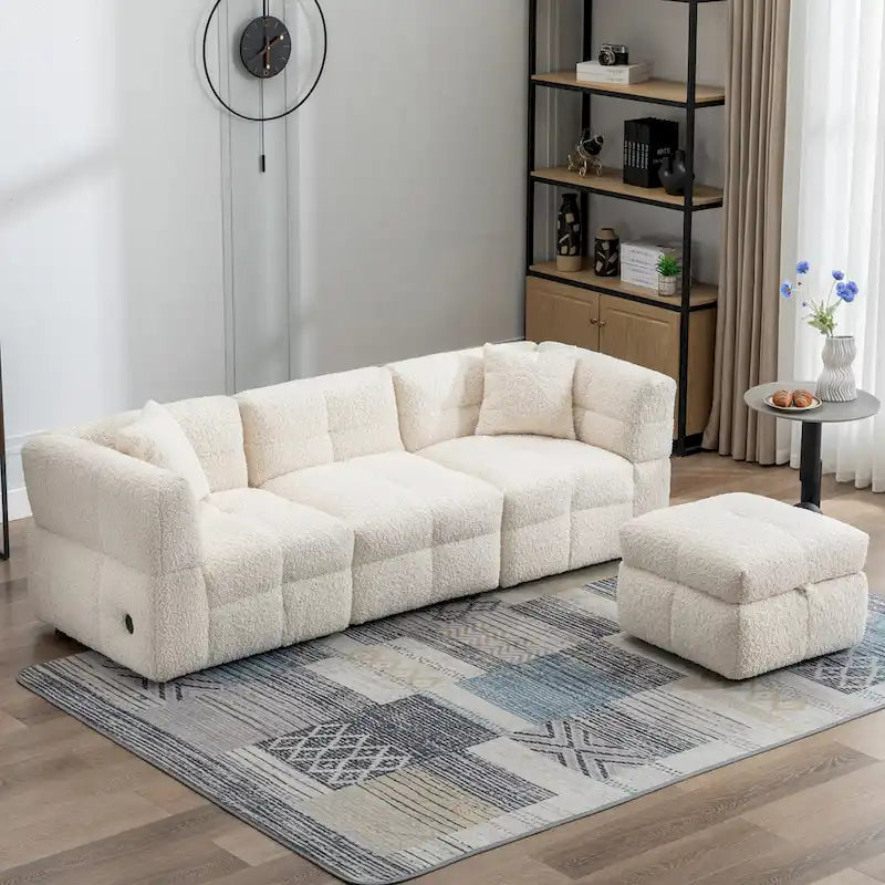 87.7 Fabric 4 Seater Sectional Sofa with Movable Ottoman, 2 USB Ports, and 2 Lumbar Pillows, Ideal for Living Room-11