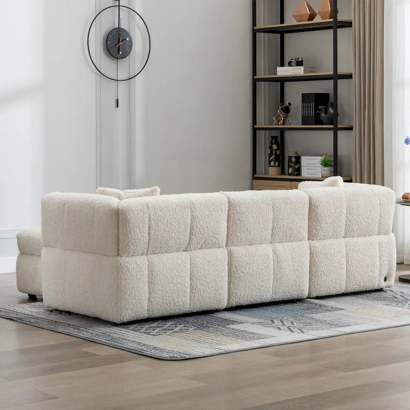 87.7 Fabric 4 Seater Sectional Sofa with Movable Ottoman, 2 USB Ports, and 2 Lumbar Pillows, Ideal for Living Room-13