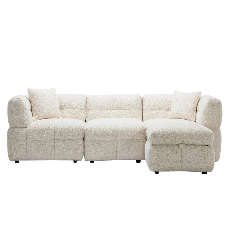87.7 Fabric 4 Seater Sectional Sofa with Movable Ottoman, 2 USB Ports, and 2 Lumbar Pillows, Ideal for Living Room-15