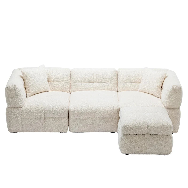 87.7 Fabric 4 Seater Sectional Sofa with Movable Ottoman, 2 USB Ports, and 2 Lumbar Pillows, Ideal for Living Room-16