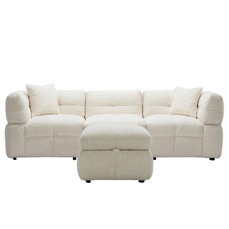 87.7 Fabric 4 Seater Sectional Sofa with Movable Ottoman, 2 USB Ports, and 2 Lumbar Pillows, Ideal for Living Room-17