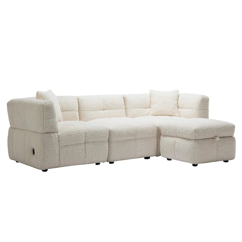 87.7 Fabric 4 Seater Sectional Sofa with Movable Ottoman, 2 USB Ports, and 2 Lumbar Pillows, Ideal for Living Room-19