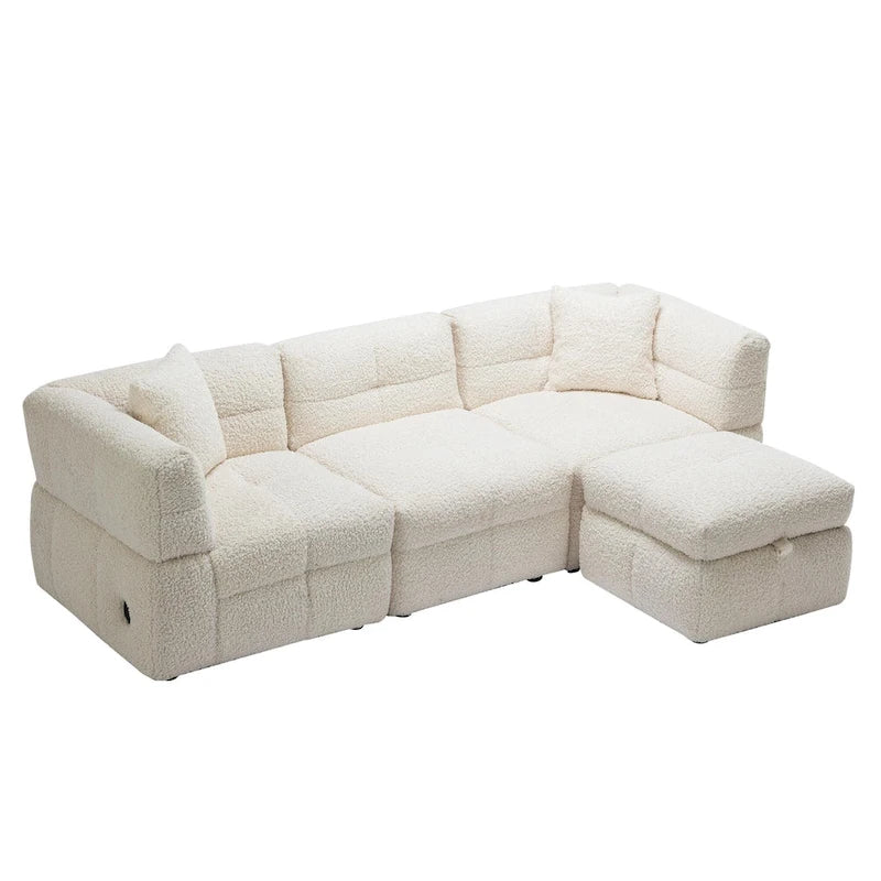 87.7 Fabric 4 Seater Sectional Sofa with Movable Ottoman, 2 USB Ports, and 2 Lumbar Pillows, Ideal for Living Room-20