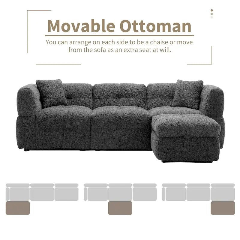87.7 Fabric 4 Seater Sectional Sofa with Movable Ottoman, 2 USB Ports, and 2 Lumbar Pillows, Ideal for Living Room-23