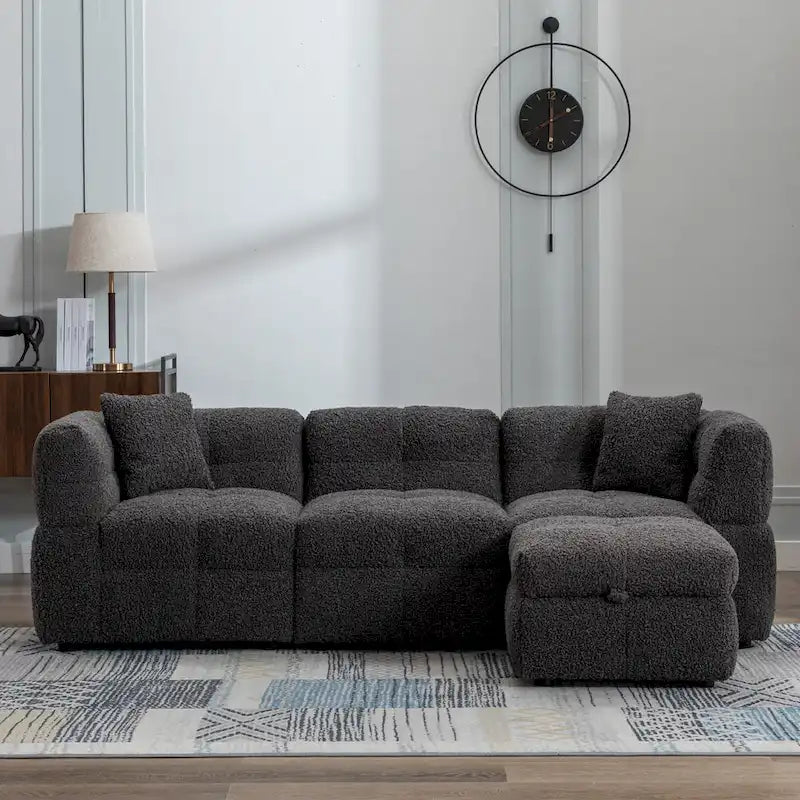87.7 Fabric 4 Seater Sectional Sofa with Movable Ottoman, 2 USB Ports, and 2 Lumbar Pillows, Ideal for Living Room-26